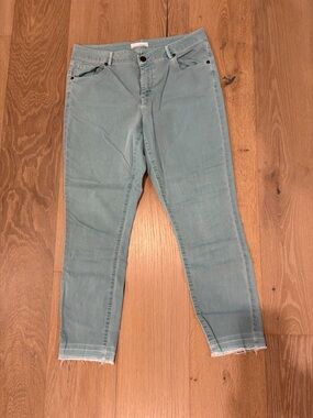 LOFT Pale Blue Cropped Skinny Jeans with Raw Hem